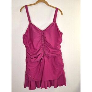 MASSEY'S One Piece Swimsuit w/‎ Skirt Womens Plus Sz 2x Lace Up Beachy Vacation